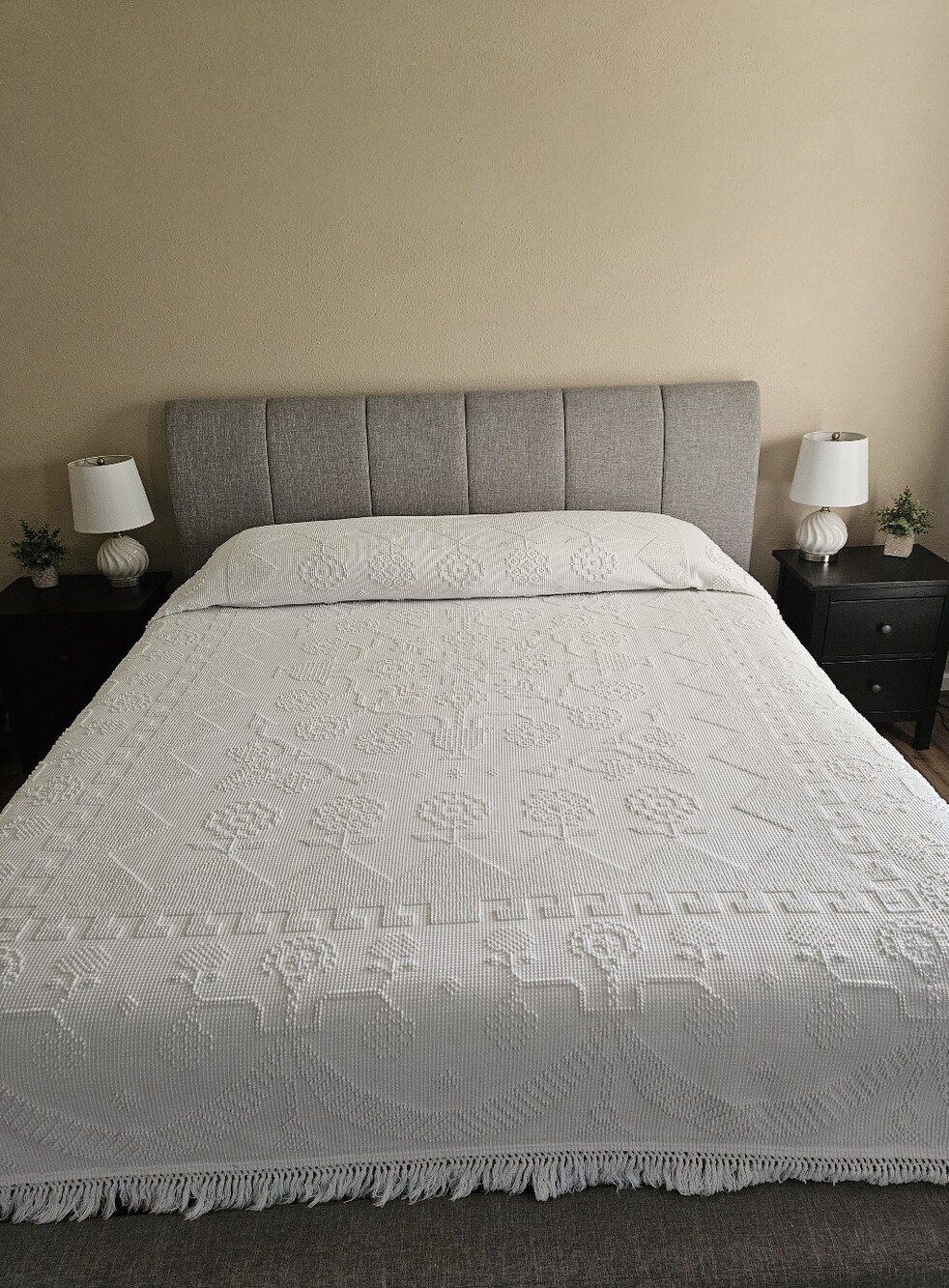 Vintage Bates George Washington's Choice Cotton Bedspread White Queen 90x108